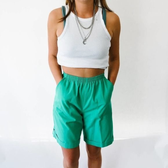 Vintage Pants - Vintage Elastic High Waisted Green Shorts